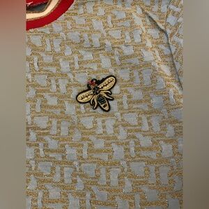 H&M Blue and Gold Metallic Jersey Top